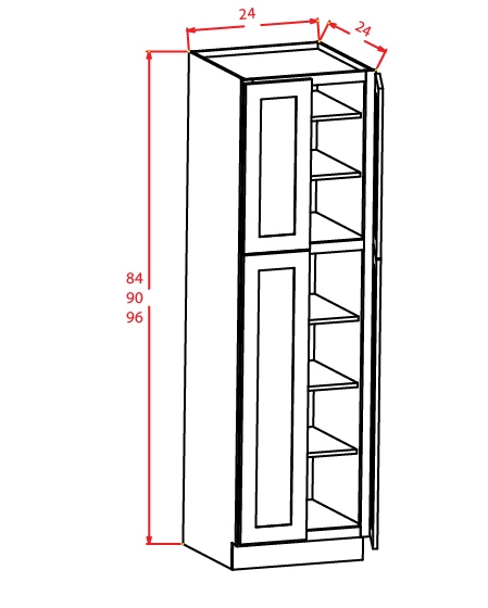 U249024 Wall Pantry Cabinet 24 inch by 90 inch by 24 inch Cambridge Antique White