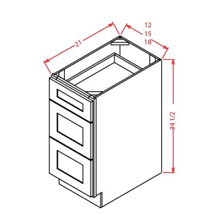 3VDB18 3 Drawer Vanity Base Cabinet 18 inch Shaker White