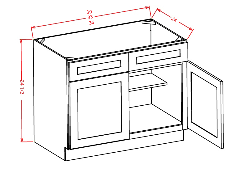 SW-SB30 - Sink Base - 30 inch - Shaker White Base Cabinets