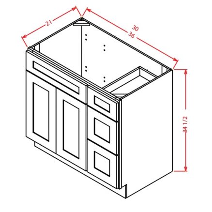 V3621DR Vanity Base Cabinet 36 inch Right Drawers Shaker White