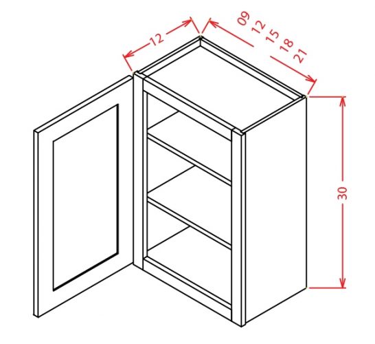 W1230 Wall Cabinet 12 inch by 30 inch Shaker Gray