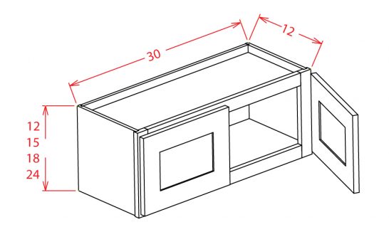 W3018 Bridge Cabinet 30 inch by 18 inch Shaker Gray