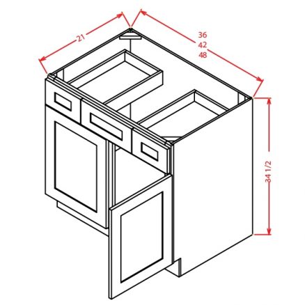 VSD42 Vanity Sink Drawer Base Cabinet 42 inch Shaker Gray