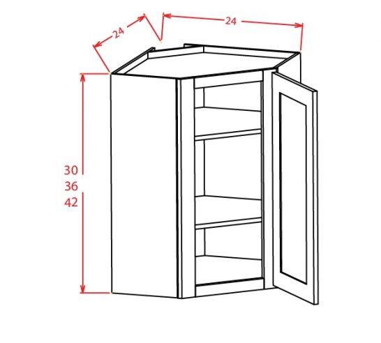 DCW2442GD Diagonal Corner Wall Cabinet with Open Door Frame 24 inch by 42 inch Tacoma White