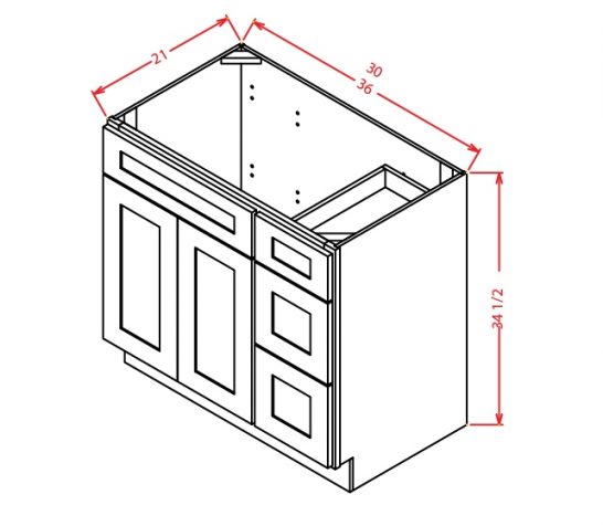 V3621DR Vanity Base Cabinet 36 inch Right Drawers Tacoma White