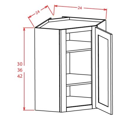DCW2442GD Diagonal Corner Wall Cabinet with Open Door Frame 24 inch by 42 inch Shaker Antique White