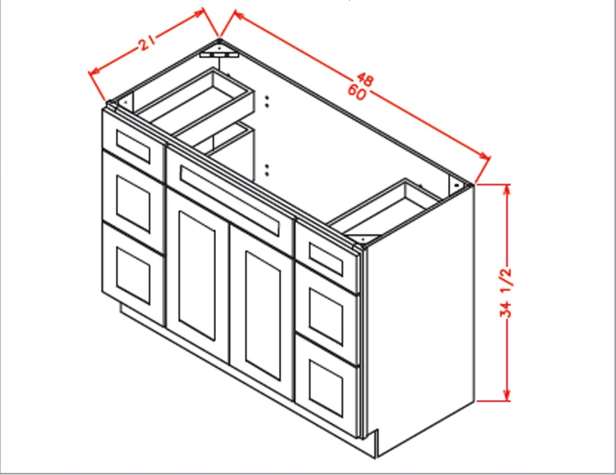 Yw Vddb60 Vanity Dcombo Base Double Drawer Stacks 60 Inch