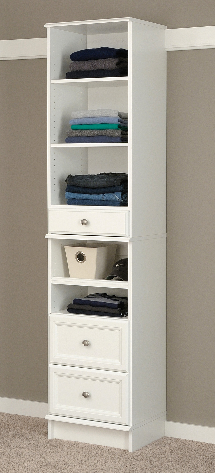Closet cabinets with shop drawers