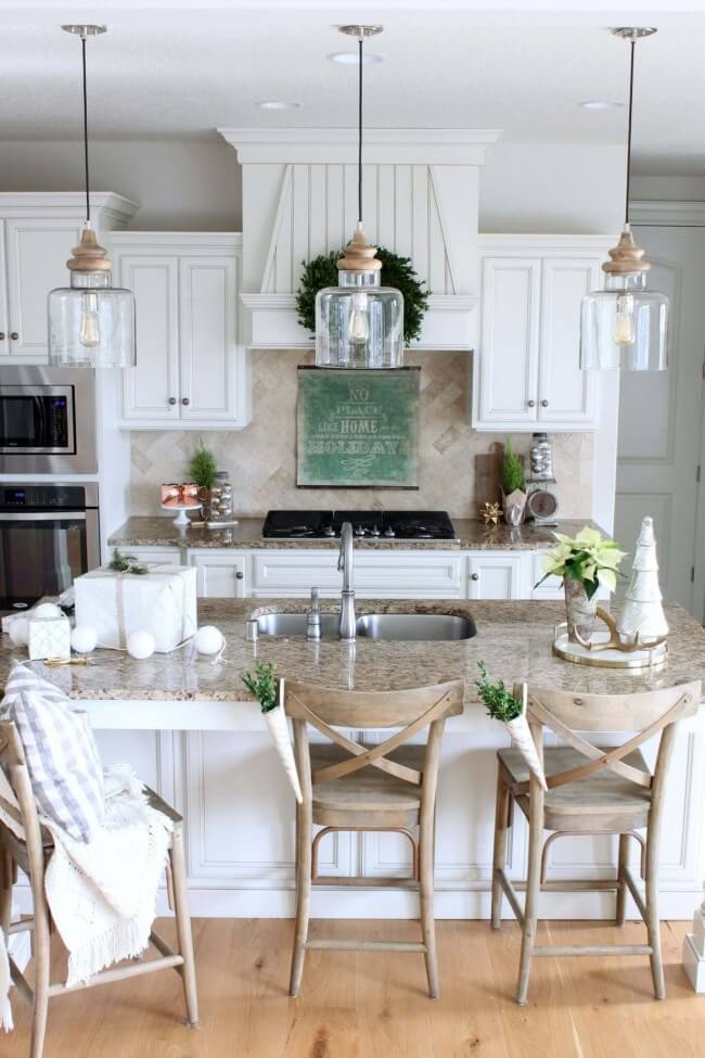 Bright white and beveling for a farmhouse kitchen 