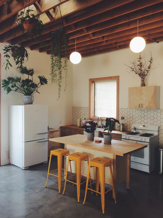 Minimalist small kitchen with island