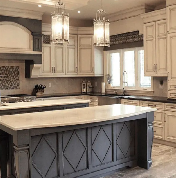 white and gray kitchen cabinets