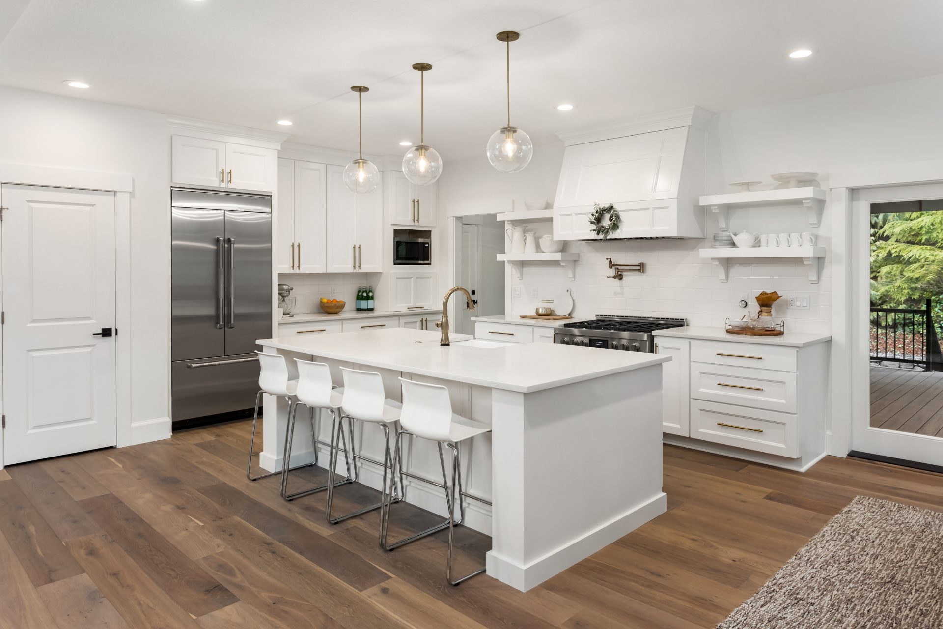 Shaker cabinets paired with open shelving  