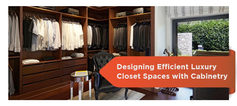 Modern walk-in closet with built-in Mastertrac cabinetry and LED lighting