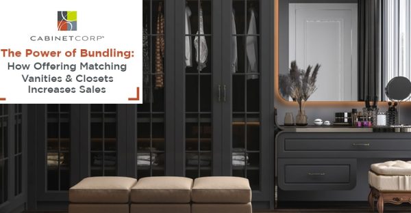 Matching bathroom vanity and closet cabinet bundle in modern home interior