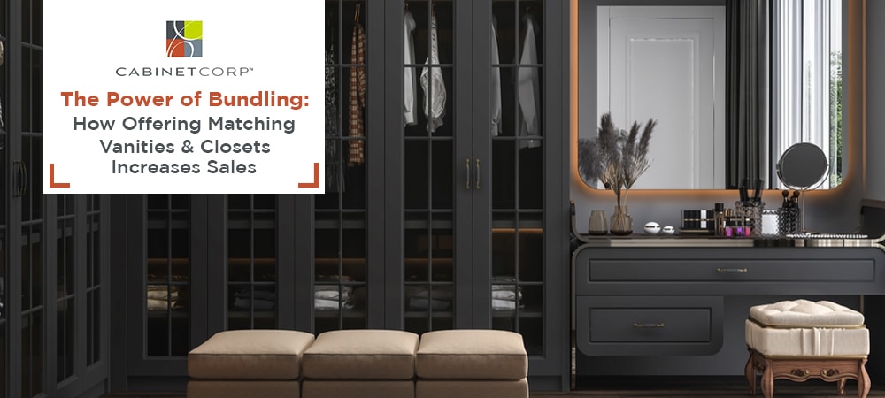 Matching bathroom vanity and closet cabinet bundle in modern home interior