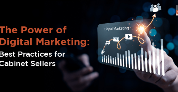 Digital marketing strategy visual for kitchen cabinet sellers – website, SEO, social media, and ads