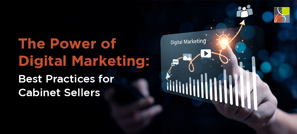Digital marketing strategy visual for kitchen cabinet sellers – website, SEO, social media, and ads