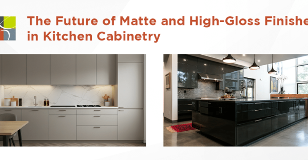 Modern kitchen showing matte and high-gloss cabinet finishes side by side in natural light.