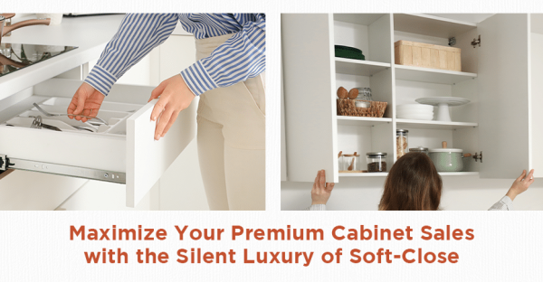 Woman opening soft-close cabinet drawers and doors in a modern kitchen