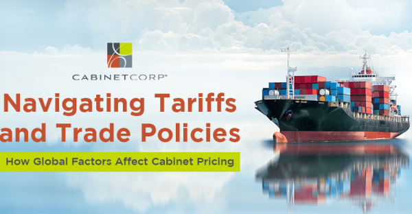 Cargo ship loaded with containers representing global cabinet trade routes