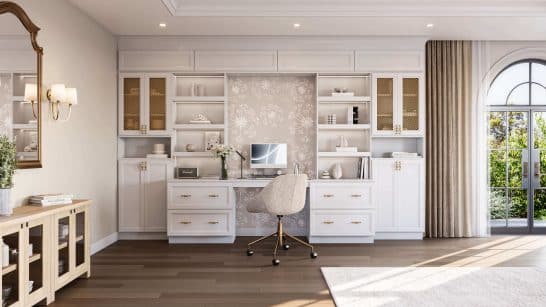 Classic Oakley Whisper White Framed Cabinets with clean and versatile design features.